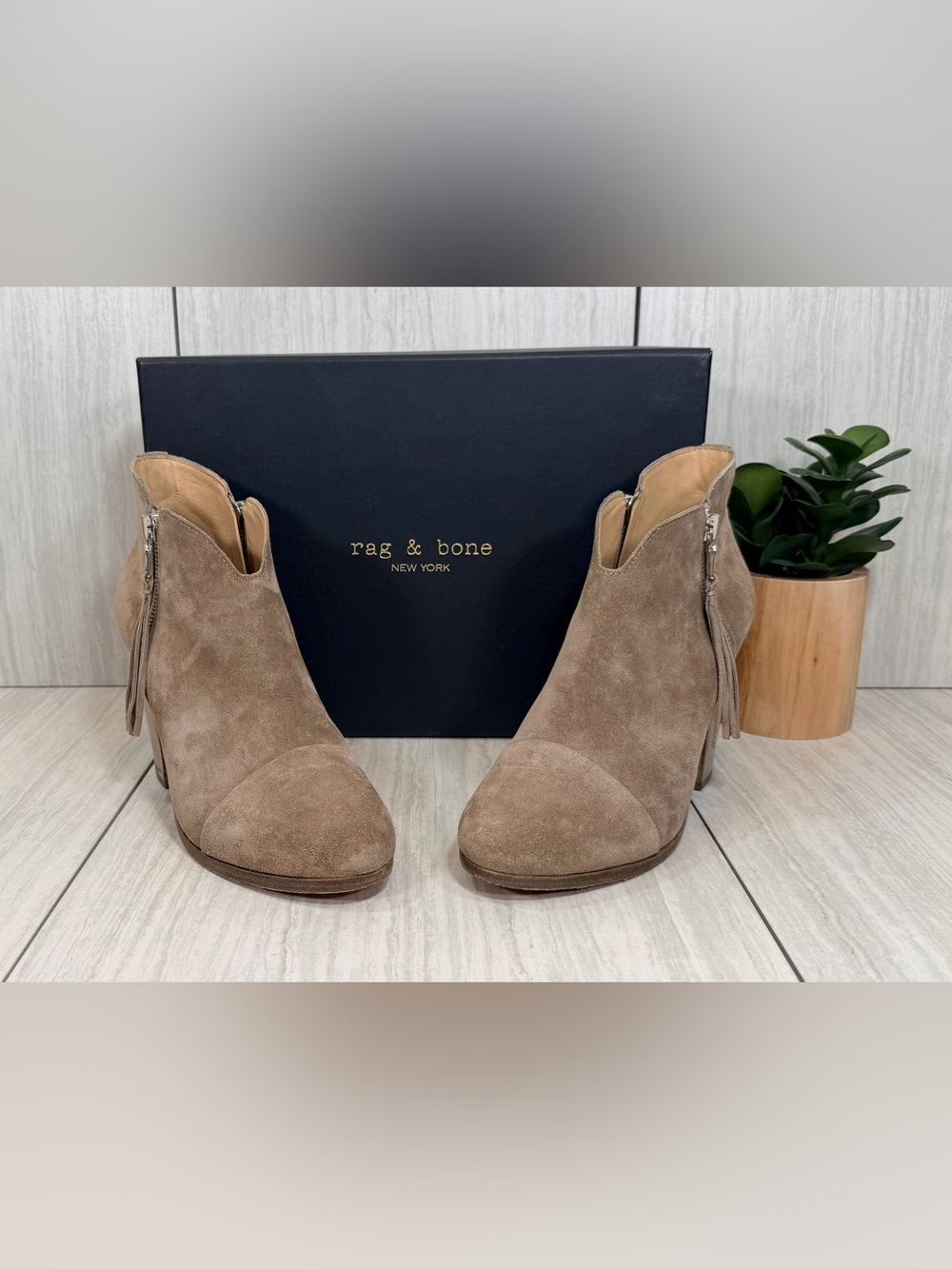 rag & bone Margot Fringe Stone Suede Ankle Booties